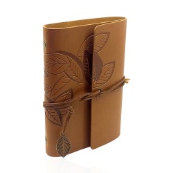 Retro Deri Defter Yaprak Tasarımlı Küçük Boy Taba, çelik bileklik, modern takı, zarif aksesuar, kadın bileklik, erkek bileklik