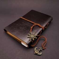 Retro Deri Defter Pusula Tasarımlı Küçük Boy Koyu Kahverengi, çelik bileklik, modern takı, zarif aksesuar, kadın bileklik, erkek