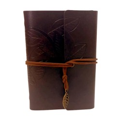 Retro Deri Defter Yaprak Tasarımlı Küçük Boy Koyu Kahverengi, çelik bileklik, modern takı, zarif aksesuar, kadın bileklik, erkek
