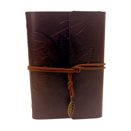 Retro Deri Defter Yaprak Tasarımlı Küçük Boy Koyu Kahverengi, çelik bileklik, modern takı, zarif aksesuar, kadın bileklik, erkek