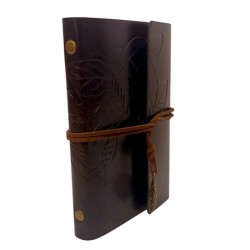 Retro Deri Defter Yaprak Tasarımlı Küçük Boy Koyu Kahverengi, çelik bileklik, modern takı, zarif aksesuar, kadın bileklik, erkek