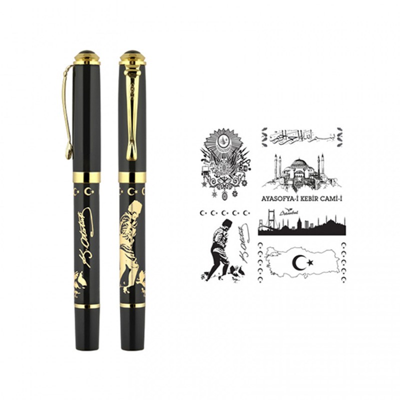 Kişiye Özel Atatürk Desenli Roller Kalem Siyah, çelik bileklik, modern takı, zarif aksesuar, kadın bileklik, erkek bileklik