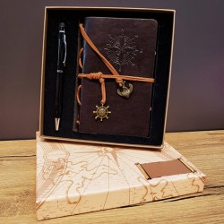 Kişiye Özel Retro Pusula Defter Kalem Set Koyu Kahverengi Pusula Kutulu, çelik bileklik, modern takı, zarif aksesuar, kadın bile