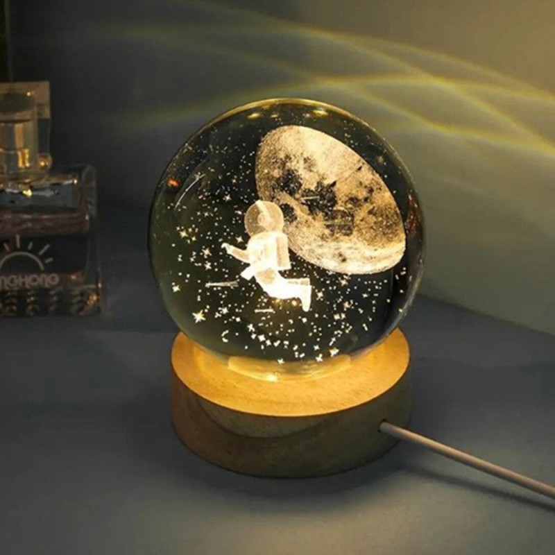 Astronot Temalı Usb Işıklı Küre, nostaljik oyuncak, dekoratif ahşap, özel tasarım, kaliteli hediyelik